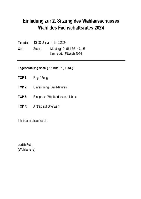 Einladung zur 2. Sitzung