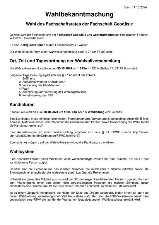 Wahlbekanntmachung